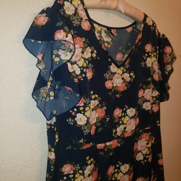 SHEIN Curve Romantic Boho Pink Roses Floral Ruffle Sleeve Maxi Dress 1X - Picture 14 of 16